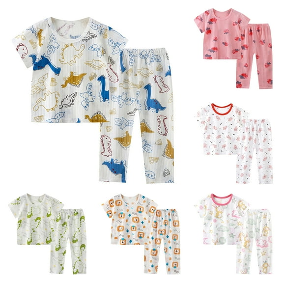 Bovxnpu Boys Girls Pajamas, Girls' Short Sleeve Long Pants Pajama Sets Sleepwear, Children's Printed Pajamas Conditioning Set Thickened Wistiti Insulation Set Newborn Underwear Set 3 Years