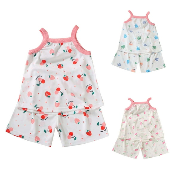 Bovxnpu Boys Girls Pajamas, Girls' Sleeveless Tank Top and Short 2 Piece Lounge Set, Girl And Baby Summer Casual Camisole + Shorts Pajama Set Thin Home Clothes 1 Year