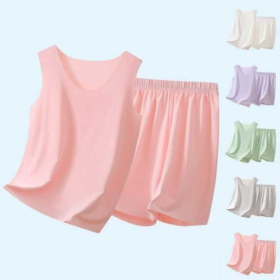 Bovxnpu Boys Girls Pajamas, Girls' Tank Top and Short 2 Piece Lounge Set, Children's Sleeveless Round Neck Top Elastic Waisted Pants Mid Size Children's Summer Casual Home Suit Set 5 Years