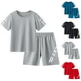 thumbnail image 1 of Bovxnpu Boys Girls Summer Outfits 2 Piece, Boys Cotton Short Sleeve T-Shirt and Short Set, Summer Boys Round Neck Short Sleeved Set Loose Casual Outdoor Sports Set Short Sleeved Shorts Set 7 Years, 1 of 4