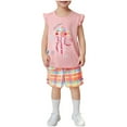 thumbnail image 1 of Bovxnpu Boys Girls Summer Outfits 2 Piece, Girls Cotton Graphic Tee Ruffle Sleeve Top and Floral Print Shorts Set, Children's Printed Flying Sleeve Elastic Waist Shorts Summer Casual Set 2 Years, 1 of 3