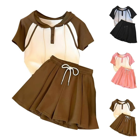 Bovxnpu Boys Girls Summer Outfits, Girls Athletic Shorts Set 2 Piece Activewear Clothing Set, Girls' Medium And Large Children's Solid Color Summer Casual Sports Suit And Skirt 10 Years