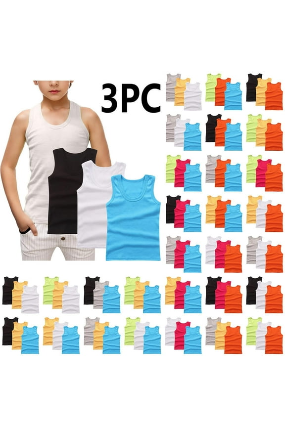 Boys Girls Tank Tops Undershirt Sleeveless T Shirts 3PC Children Inner Layer Summer Children T-shirt Base Shirt Round-Neck Camisoles