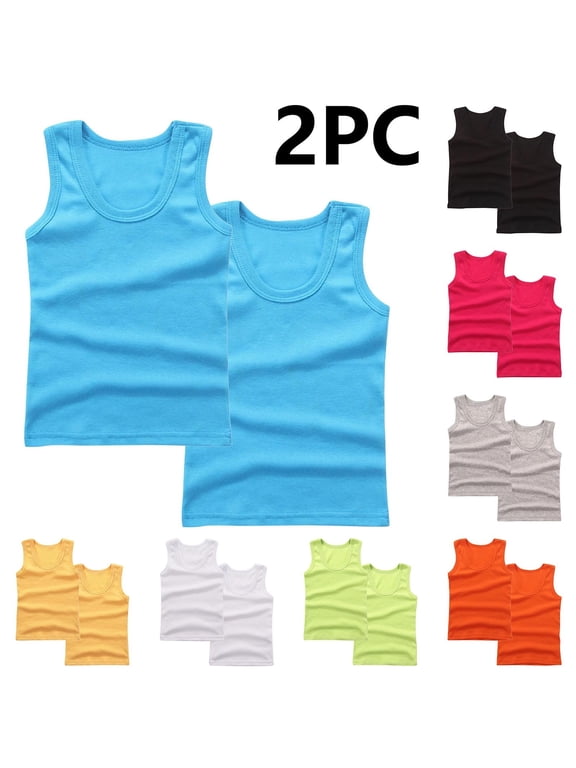 Boys Girls Tank Tops Undershirt Sleeveless T Shirts Children's Solid Color Sleeveless Round Neck Suitable For Both Boys And Girls Summer Top