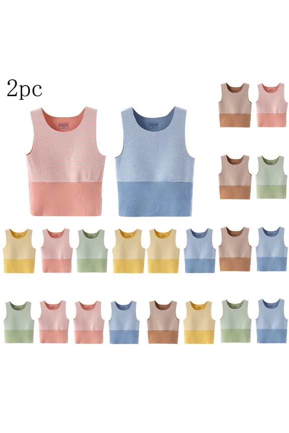 Boys Girls Tank Tops Undershirt Sleeveless T Shirts Children's Stripe Printed Warm With Thickened Fleece Round Neck