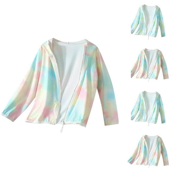 Bovxnpu Boys Girls Tops Lightweight Long Sleeve Zip Up Hoodie Jacket, Girls Printed Thin Zip-Up Hoodie Sun Protection Jacket Hooded Shirt Pockets Running Outdoor 2 Years