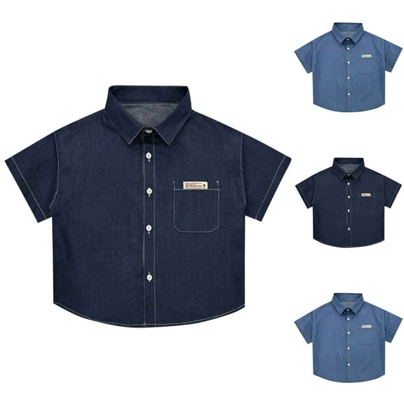 Bovxnpu Boys Girls Tops Lightweight Short Sleeve Shirt Jacket, Boys' Button Down Shirts Lightweight Denim Western Tops Casual Woven Shirt Tops Jean Jacket 11 Years