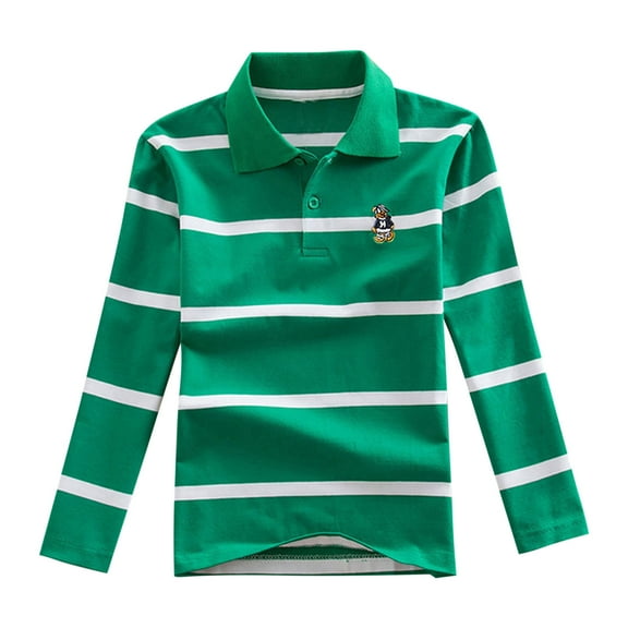 Bovxnpu Boys Girls Tops Long Sleeve Tees, Boys' Active Shirt Stripe Print Casual Sports Long Sleeve Turndown Collar Blouse Tops 4-5 Years