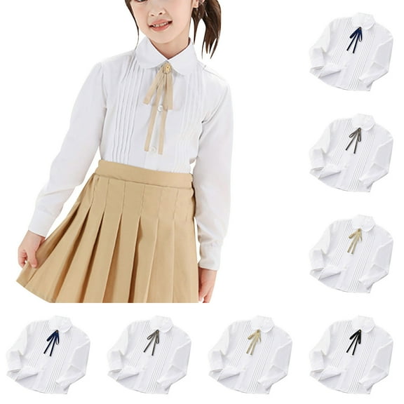 Bovxnpu Boys Girls Tops White Dress Shirt, Girls Long Sleeve School Uniform Blouse Formal Button Down Top 10-12 Years
