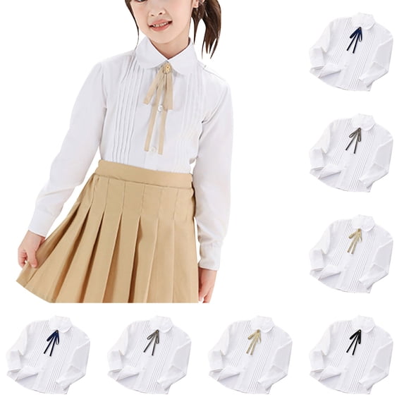 Bovxnpu Boys Girls Tops White Dress Shirt, Girls Long Sleeve School Uniform Blouse Formal Button Down Top 14-15 Years