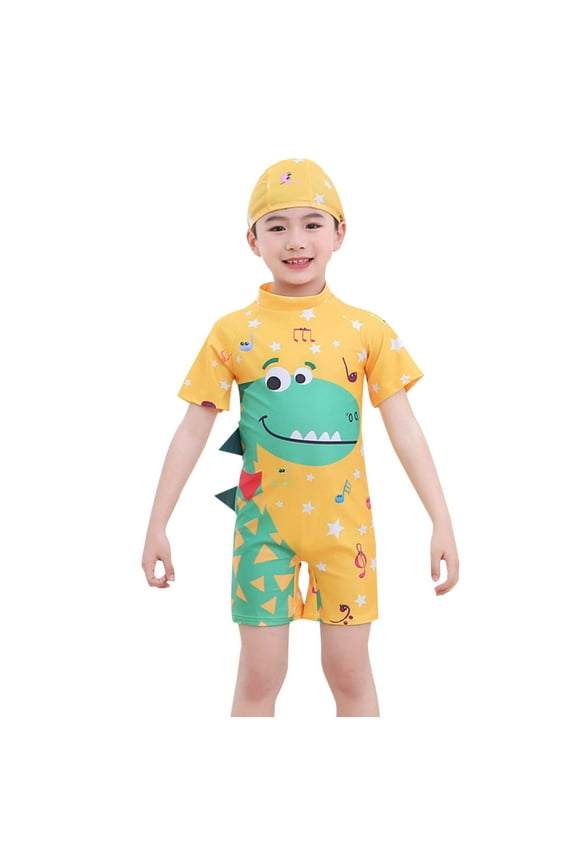 Boys One Piece Swimsuit Solid Short Sleeve Surf Tie Neck Sun Protection Two-Piece Swimwear (Boy's or Boy's Plus)