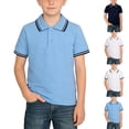 thumbnail image 1 of Bovxnpu Boys School Uniform Short Sleeve Shirt Button Closure Golf Shirt Striped Collared T-Shirt School Season Casual Tees, 1 of 5