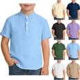 thumbnail image 1 of Bovxnpu Boys School Uniform Short Sleeve Shirt Button Closure Golf Shirt Washed Wrinkle Shirt Crew Neck Casual Boys Tees, 1 of 9