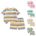 thumbnail image 1 of Bovxnpu Boys' Short Sets Boys Cotton Striped Short Sleeve Crew Neck T Shirt + Shorts 2-Piece Sets Summer Outfits, 1 of 6