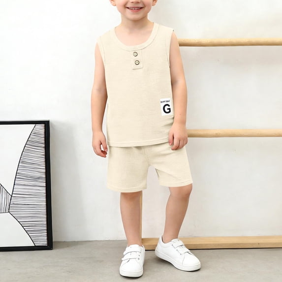 Bovxnpu Boys' Short Sets Boys Tank Top Sets Short Sleeve Elastic Waist Shorts Sets Summer 2 Piece Outfits