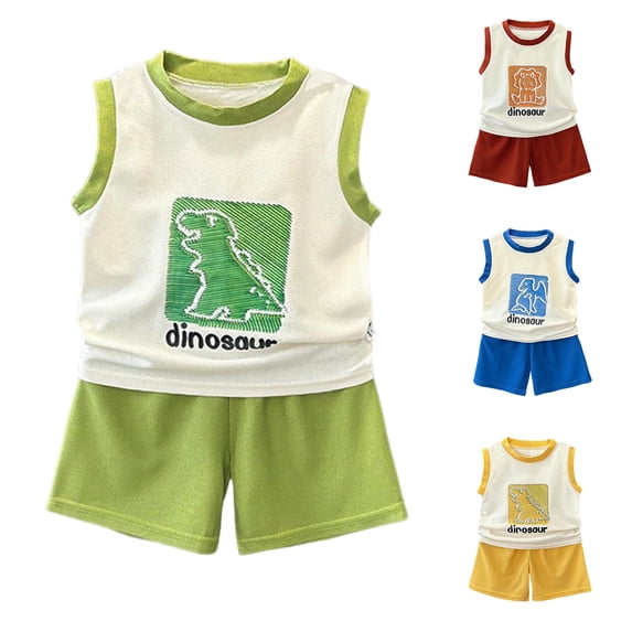 Bovxnpu Boys' Short Sets Kids Summer Graphic Sleeveless Crew Neck Tank Top + Shorts 2-Piece Sets Summer Outfits