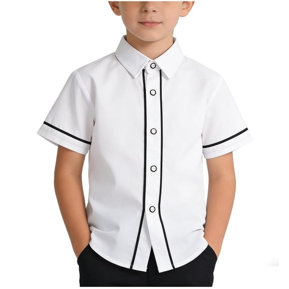 Bovxnpu Boys Short Sleeve Button Down Shirts School Uniform Dress Shirt Button Down Collar Shirt For School Tees