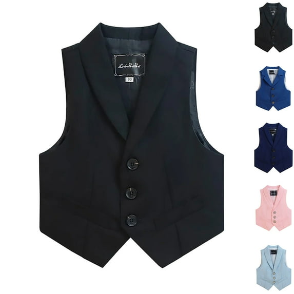 Bovxnpu Boys Suit Dress Clothes Boy's Formal Suit Vest, Boy's Button Down Jacket Collared Solid Color Waistcoat Western Tops Kids Wedding Outfit 11 Years