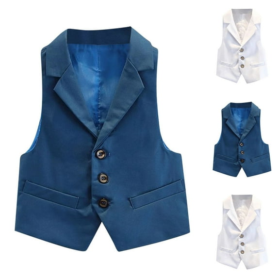 Bovxnpu Boys Suit Dress Clothes Boy's Formal Suit Vest, Boy's Button Down Jacket Collared Solid Color Waistcoat Western Tops Kids Wedding Outfit 6 Years