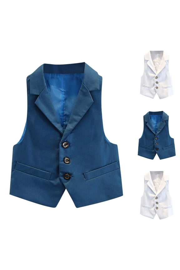 Boys Suit Dress Clothes Boy's Formal Suit Vest, Boy's Button Down Jacket Collared Solid Color Waistcoat Western Tops Kids Wedding Outfit 8 Years