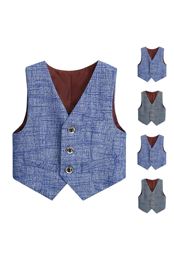 Boys Suit Dress Clothes Boy's Formal Suit Vest, Boy's Button Down Jacket V Neck Solid Color Waistcoat Western Tops Kids Wedding Outfit 2 Years