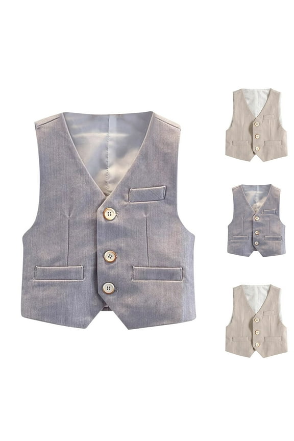 Boys Suit Dress Clothes Boy's Formal Suit Vest, Boy's Button Down Jacket V Neck Solid Color Waistcoat Western Tops Kids Wedding Outfit 4 Years