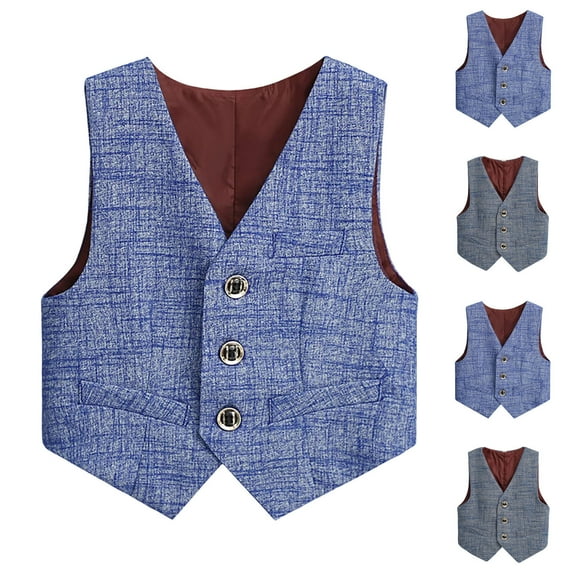 Bovxnpu Boys Suit Dress Clothes Boy's Formal Suit Vest, Boy's Button Down Jacket V Neck Solid Color Waistcoat Western Tops Kids Wedding Outfit 5 Years