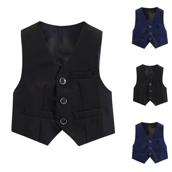 Bovxnpu Boys Suit Dress Clothes Boy's Formal Suit Vest, Boy's Button Down Jacket V Neck Solid Color Waistcoat Western Tops Kids Wedding Outfit 6 Years