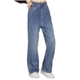 thumbnail image 1 of Bovxnpu Boys Wide Leg Capris Pants Girls Straight Denim Pants Elastic Waist Wide Leg Pants Pants, 1 of 8