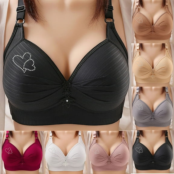 Bovxnpu Bras for Women, Womens Push Up Everyday Bras Seamless Wireless Supportive Bra Sports Bra, Woman's Printing Gathered Together Large Size Daily Bra Underwear No Rims