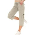 thumbnail image 1 of Bovxnpu Cargo Capris Pants for Women Hiking Pants Womens Cargo Pants 7/8 Length Cuffed Ankle Drawstring Waist With Pockets Pull On Casual Trousers Soft Comfy, 1 of 7