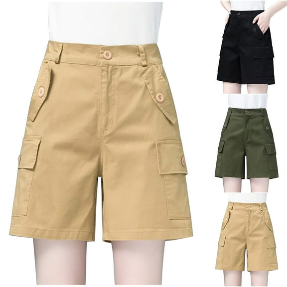 Bovxnpu Casual Shorts for Women,Women's Fashionable Solid Color Cotton Linen Loose Casual Wide Leg Shorts