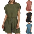 thumbnail image 1 of Bovxnpu Casual Shorts for Women,Women's Fashionable Solid Color Cotton Linen Loose Waistband Casual Shorts Jumpsuit, 1 of 4