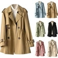 thumbnail image 1 of Bovxnpu Classic Trench Coats for Women Fall Winter Coat Casual Jacket Outerwear Women's Solid Color Long Sleeve Collared Button Waist Cinched Trench Coat Outerwear, 1 of 8