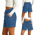 thumbnail image 1 of Bovxnpu Denim Shorts for Women Jean Shorts Summer Hot Short Women's Faux Denim Wide Leg Shorts Elastic Waist Pockets Gym Casual Solid Shorts, 1 of 9
