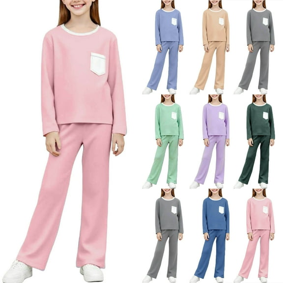 Bovxnpu Fall Winter Boys Girls Pajamas Set Lounge Sets, Pajamas Set for Boys Girls Thermal Underwear Set Long Sleeve Shirt and Pants Set Sleepwear Winter Warm Clothes