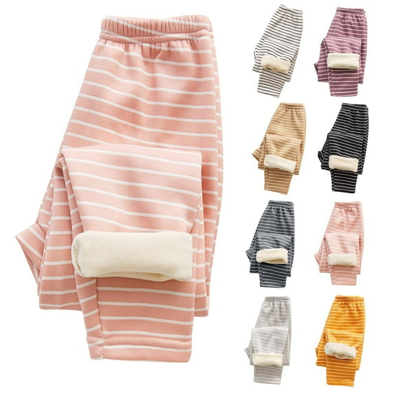 Bovxnpu Fall Winter Boys Girls Pants, Girls Cotton Jogger Pants Loungewear, Children's Thermal Pants Boys And Girls Padded And Thickened Bottoming Pajama Pants Striped Home Pants