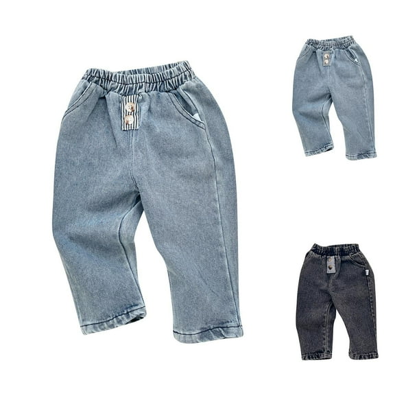 Bovxnpu Fall Winter Boys Girls Pants, Toddler Jeans Denim Pants Cotton Jogger Pants, Children's Solid Color Elastic Waist Pants Long Pants Casual Versatile Pants Jeans