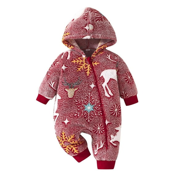 Bovxnpu Fall Winter Newborn Bodysuit, Infant Rompers, Children's Christmas Hooded Deer Print Hoodie Long Sleeved Warm Jumpsuit