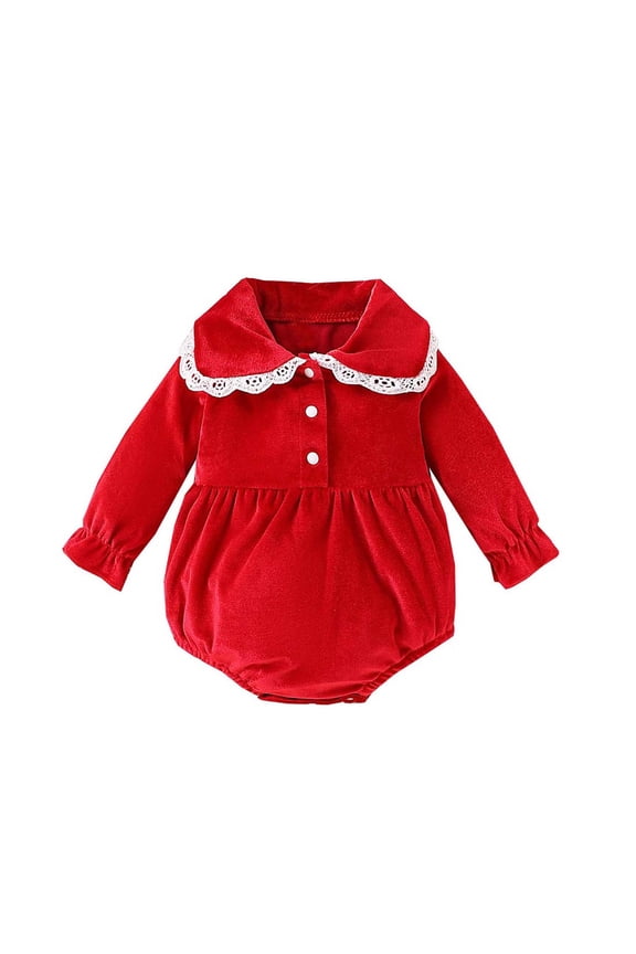 Fall Winter Newborn Bodysuit, Infant Rompers, Children's Spring And Fall Christmas Solid Color Collar Doll Collar Long Sleeve Climbing Clothes