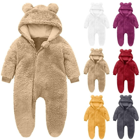Bovxnpu Fall Winter Newborn Bodysuit, Infant Rompers, Crawling Clothes Long Jumpsuit Solid Color Jumpsuit Hooded Jumpsuit born Pajamas