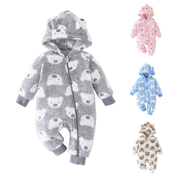 Bovxnpu Fall Winter Newborn Bodysuit, Infant Rompers, Crawling Clothes Long Jumpsuit Solid Color Printed Jumpsuit Hooded Jumpsuit 0 born Pajamas