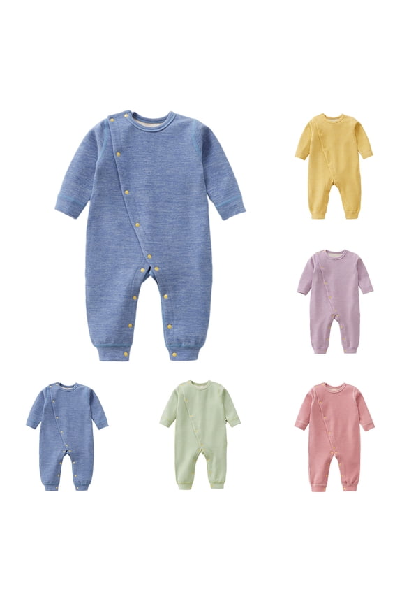 Fall Winter Newborn Bodysuit, Infant Rompers Pajamas, Male And Female Infants Bodysuit Keep Warm Button Solid Jumpsuit