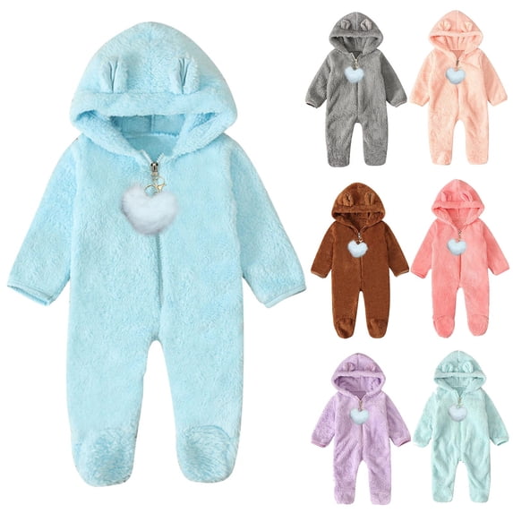 Bovxnpu Fall Winter Newborn Bodysuit, Infant Rompers, Toddler Kids Boys And Girls Solid Color Cute Long Sleeve Heart Pendant Hooded Romper Jumpsuits Suit