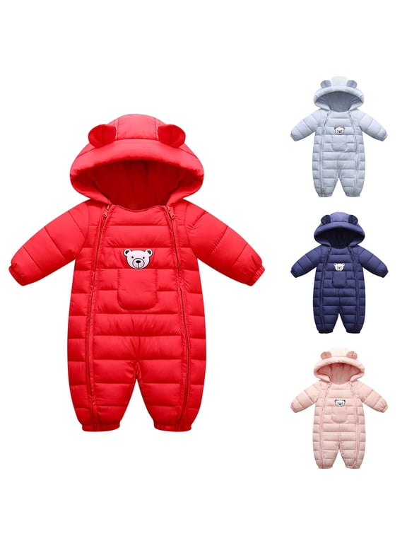 Fall Winter Newborn Bodysuit, Infant Rompers, Winter Solid Color Down Long Sleeved Hooded Jacket Solid Color Long Sleeved Hooded Casual Outdoor Jacket Climbing Suit