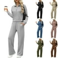 thumbnail image 1 of Bovxnpu Fall Winter Outfits for Women, Women 2 Piece Outfits Set Casual Sports Top Wide Leg Sports Pants Tracksuit Long Sleeve Lapel Airport Travel Outfit, 1 of 5
