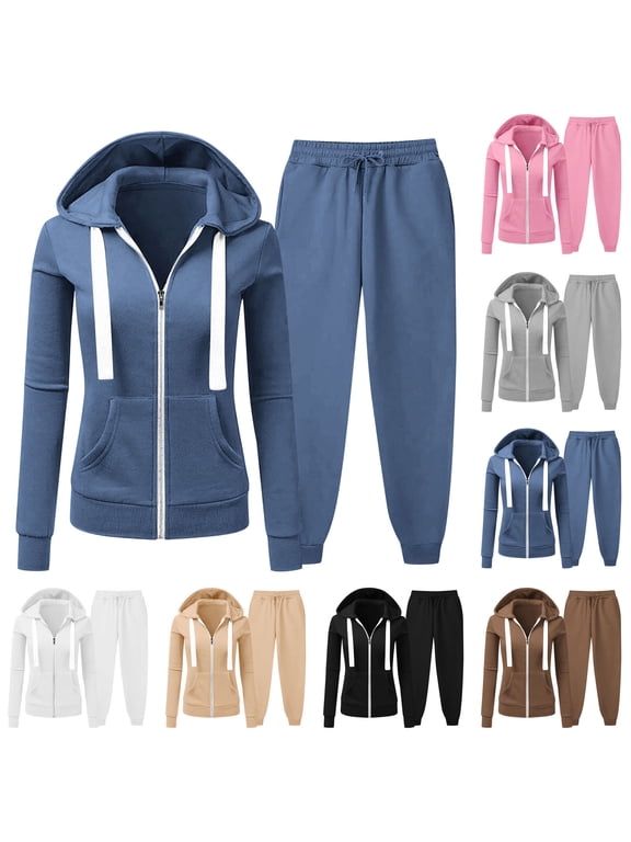 Fall Winter Outfits for Women, Women 2 Piece Outfits Set Loose Zip Hoodie Sports Pants Tracksuit Travel Outfit Workout Clothing