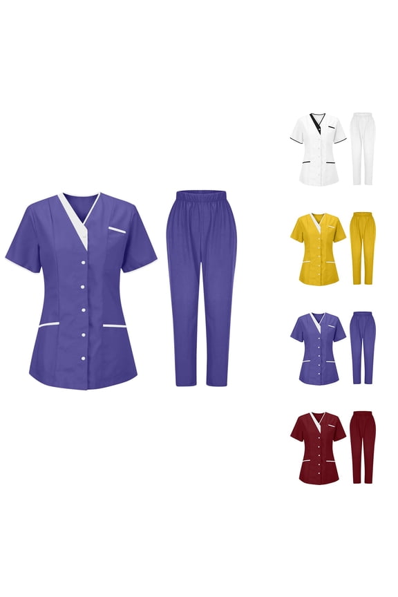Fall Winter Outfits for Women, Women 2 Piece Set Nurse Uniform Short Sleeve V Neck Set Comfortable Workwear