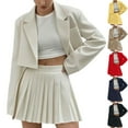 thumbnail image 1 of Bovxnpu Fall Winter Outfits for Women, Women's Long Sleeve Blazer Suit Sets with Pleated Mini Skirt Fall 2 Piece Outfits Trendy Fashion Clothes, 1 of 6