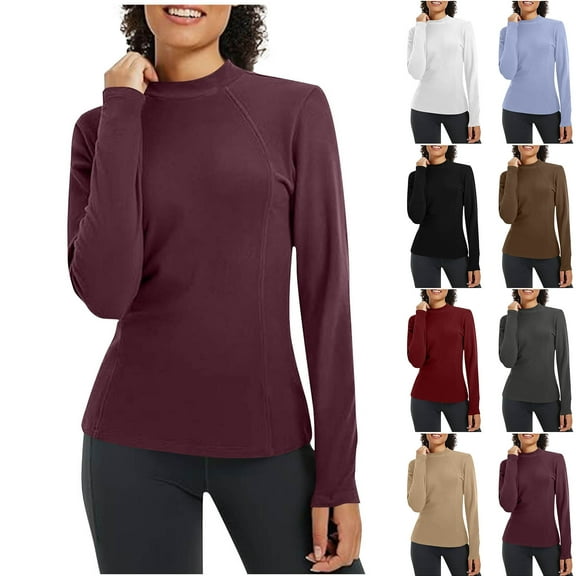Bovxnpu Fall Winter Plus Size Tops for Women, Womens Long Sleeve Shirt Tops Loose Casual Fall Thick T Shirts Winter Outs Trendy Clothes
